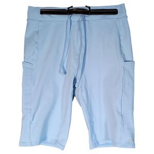 Alo Yoga Bike Shorts Women's Small Sky Blue 9" Drawstring Side Pockets Mid Rise